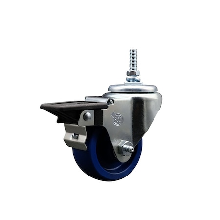 Service Caster 3 Inch Solid Polyurethane 38 Inch Threaded Stem Caster with Brake SCC-TS20S314-SPUS-PLB-381615